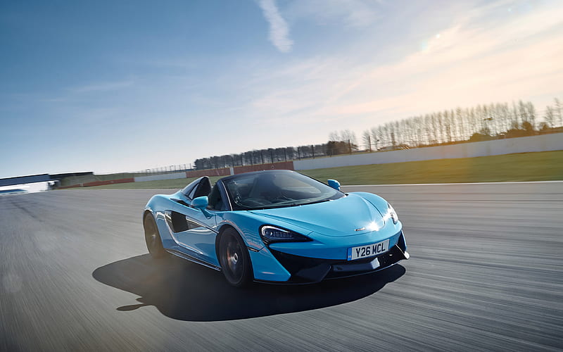 McLaren 570S Spider, raceway, 2019 cars, supercars, blue 570S Spider, McLaren, HD wallpaper