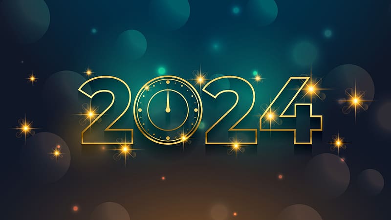Happy New Year!, golden, blue, craciun, yellow, christmas, 2024, card, new year, HD wallpaper
