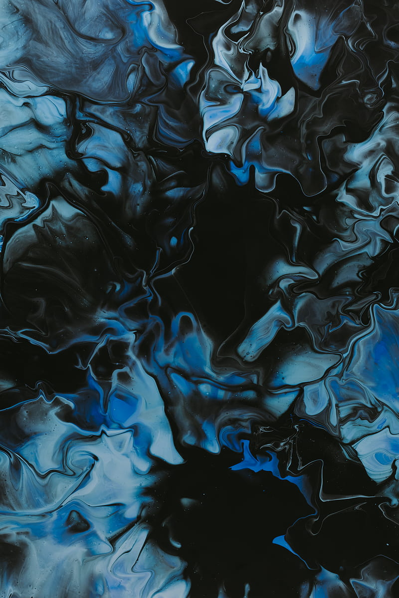 stains, paint, liquid, abstraction, blue, black, HD phone wallpaper