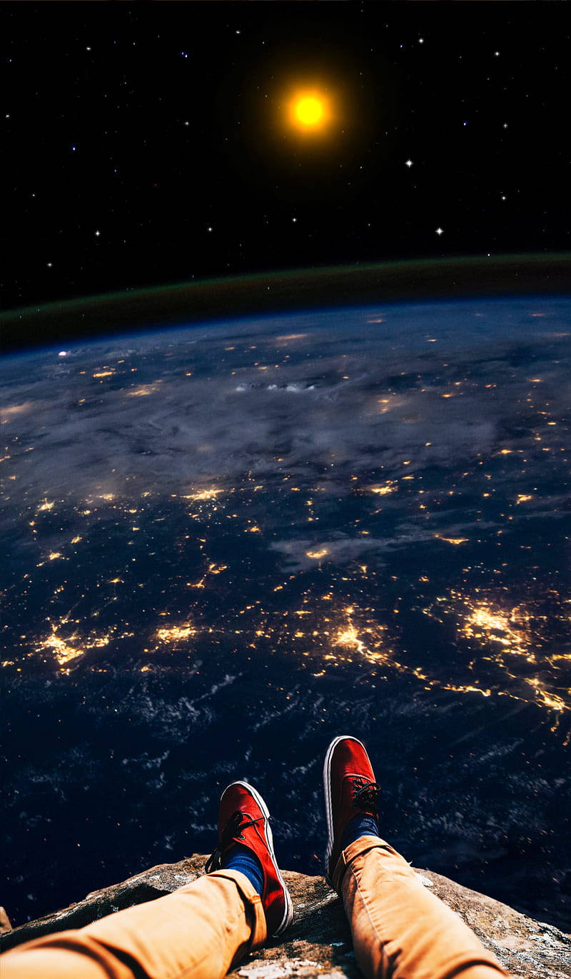 ontheworld, HI, foot, landscape, light, man, mask, mountain, night, on the world, phone, phone , red, red shoes, rock, shoes, space, star, stone, sun, world, young, HD phone wallpaper
