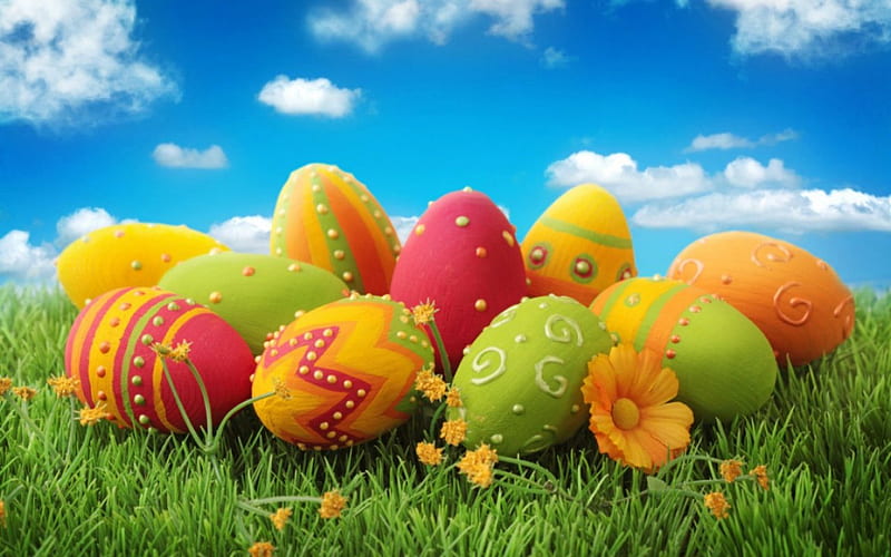 Easter eggs, eggs, Easter, sky, grass, HD wallpaper | Peakpx