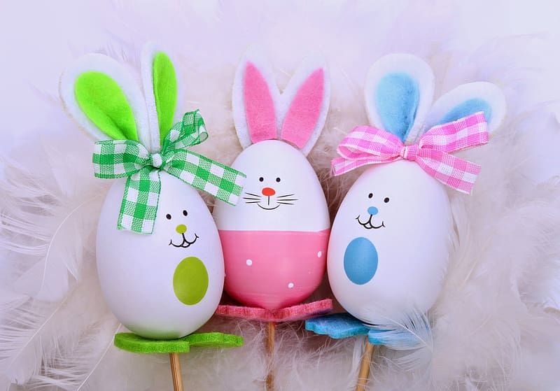 Happy Easter!, green, cute, easter, blue, egg, white, bunny, pink, ears ...