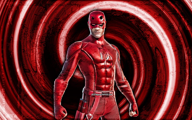 Daredevil, red grunge background, Fortnite, vortex, Fortnite characters, Daredevil Skin, Fortnite Battle Royale, Daredevil Fortnite, HD wallpaper