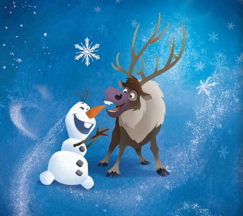 snowman olaf, friends, frozen, sven, winter, HD wallpaper