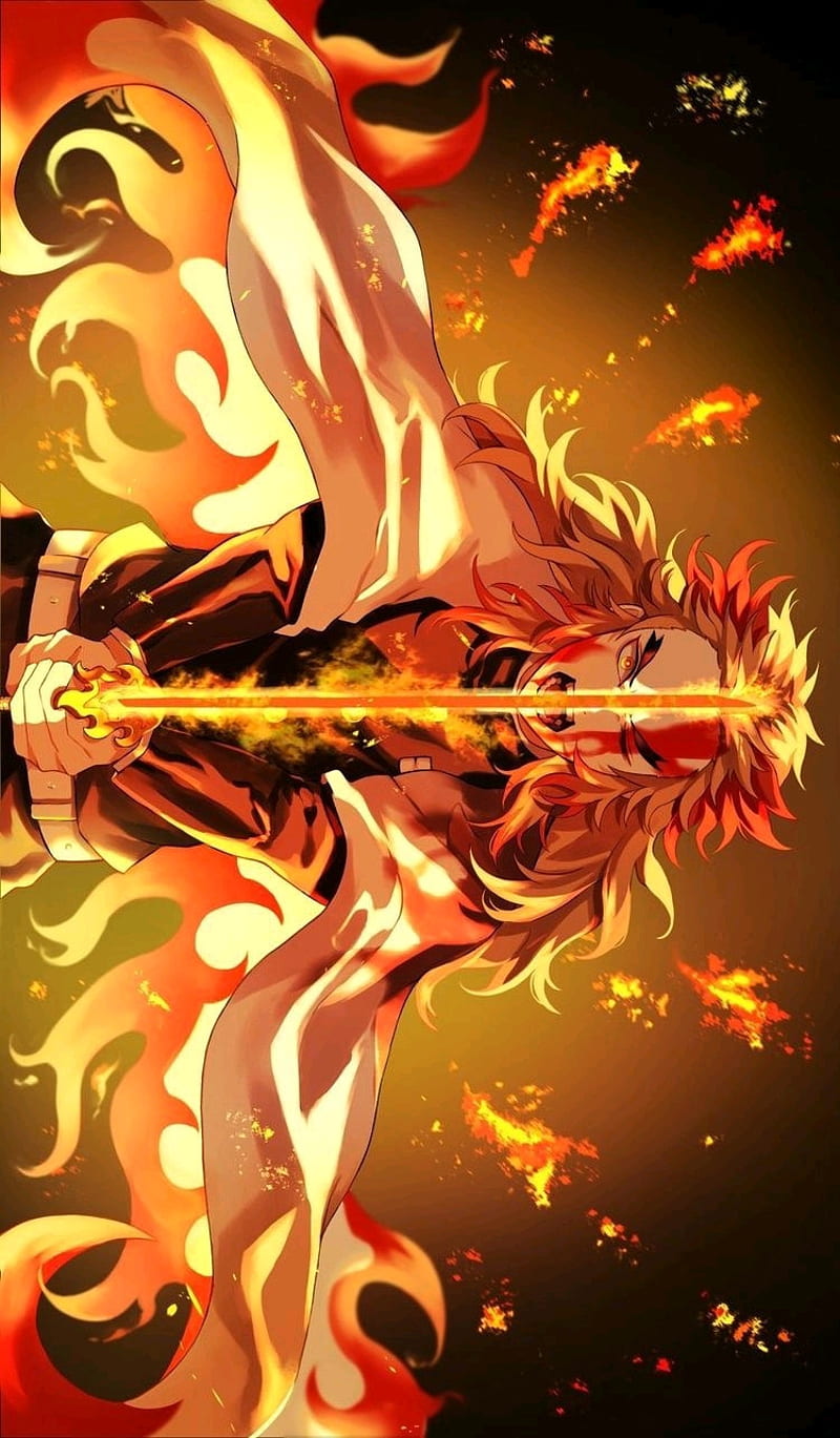 Rengoku, flame hashira, fire, flame, demon slayer, tanjiro, anime, HD phone wallpaper