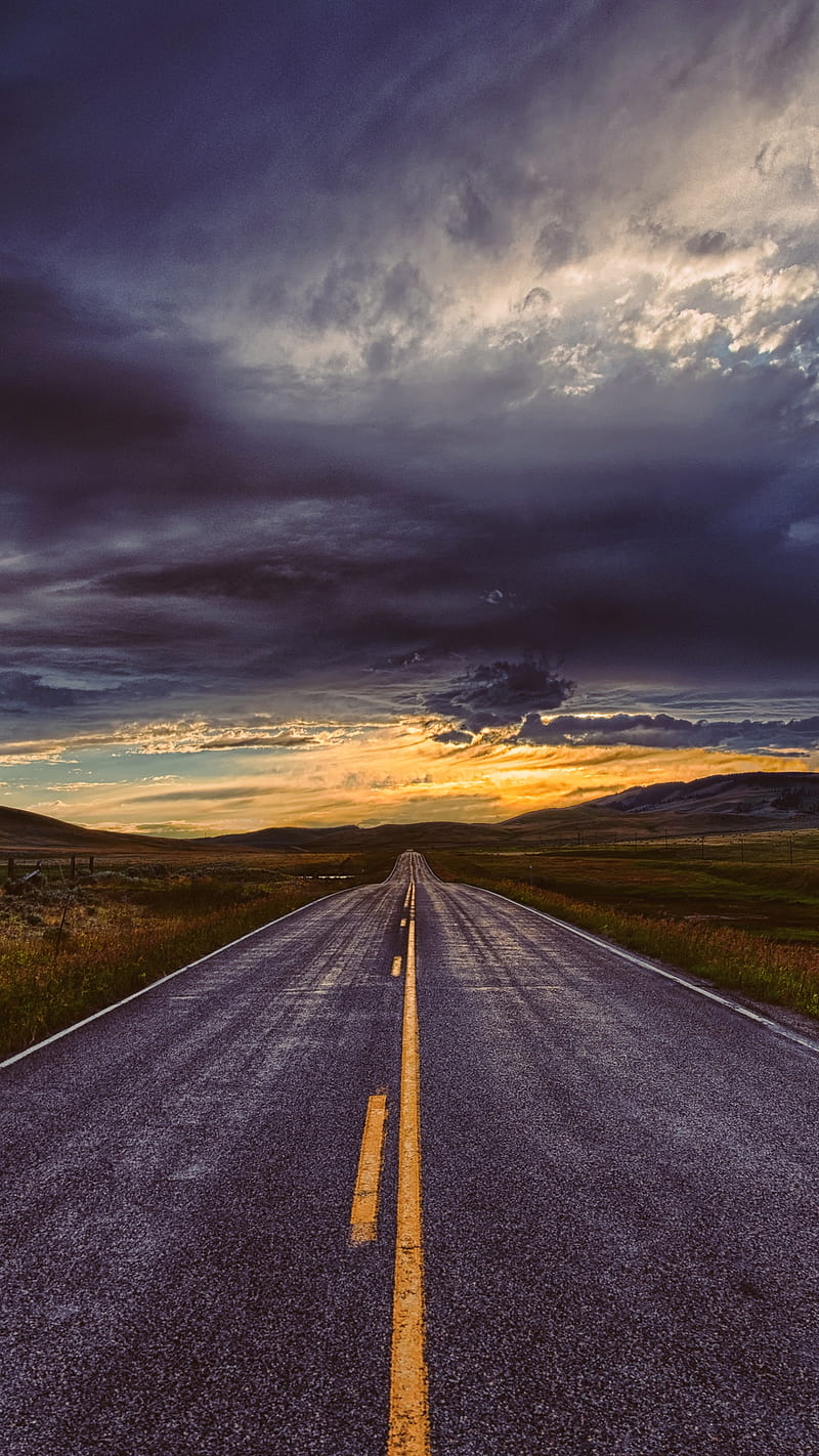 Straight Road cloudy, nature, road, straight, HD phone wallpaper