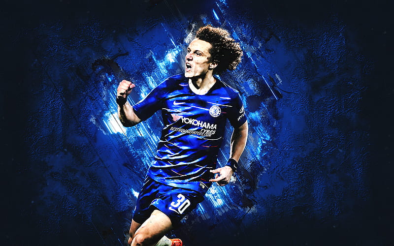 David Luiz, Brazilian footballer, Chelsea FC, blue stone background, Premier League, England, football, HD wallpaper