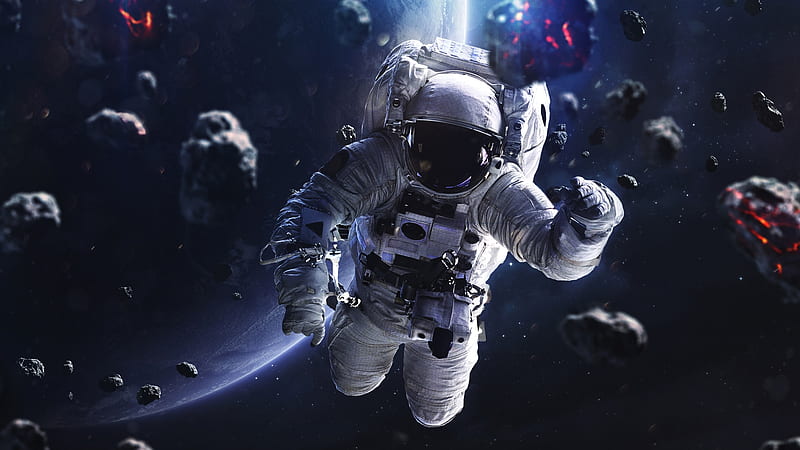 astronaut, space, earth, asteroids, Space, HD wallpaper