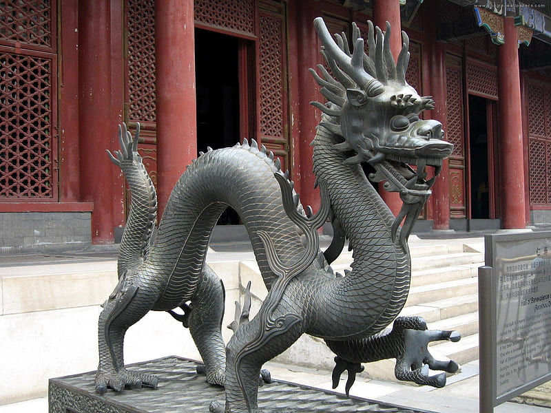 dragon, summer palace, statue, peking, bonito, HD wallpaper