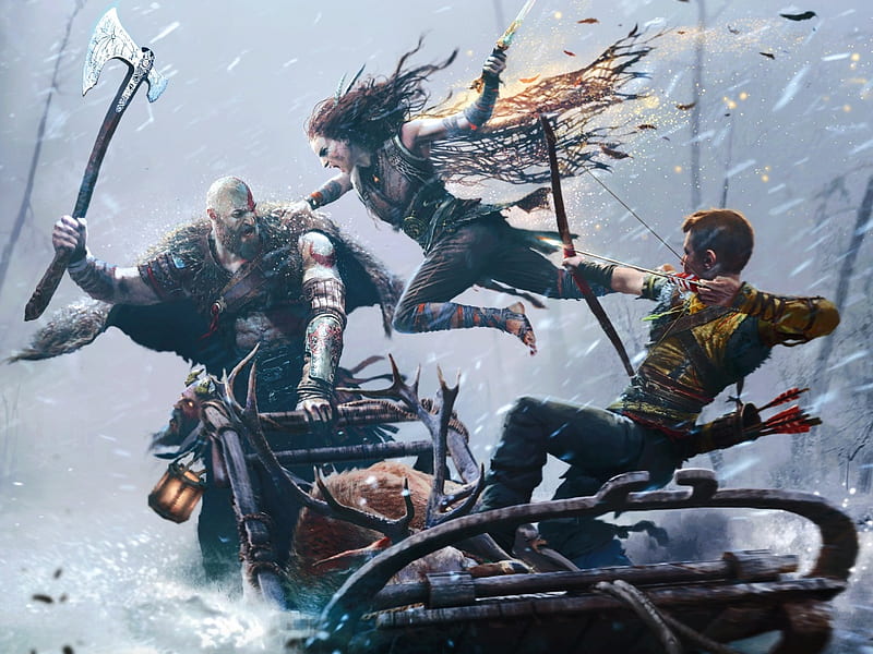 God of War Ragnarök , Kratos, Freya, Atreus, 2022 Games, PlayStation 4, Games, God of War Boat, HD wallpaper