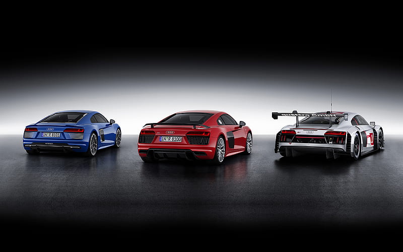Audi, Audi R8 V10, Audi R8 V10 plus, Blue Car, Car, Coupé, Race Car, Red Car, Sport Car, Two-Toned Car, HD wallpaper