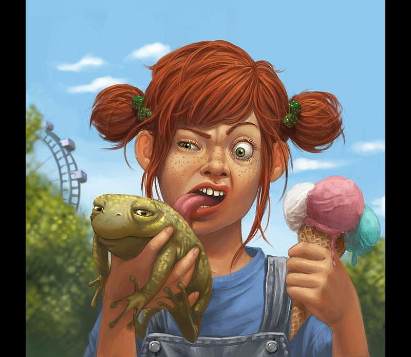 Funfair, frog, girl, naughty, icecream, child, funny, HD wallpaper