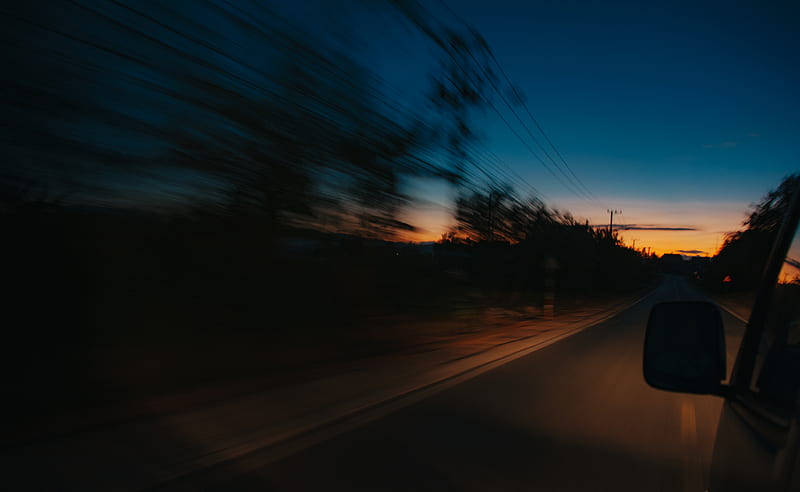 car, sunset, night, movement, speed, HD wallpaper
