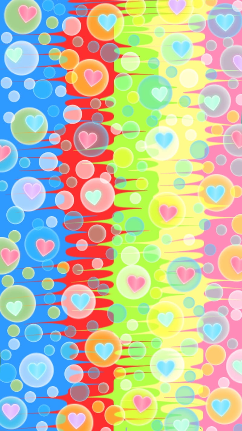 Bubbly, background, bubbles, circles, colorful, corazones, pastel, pattern, HD phone wallpaper