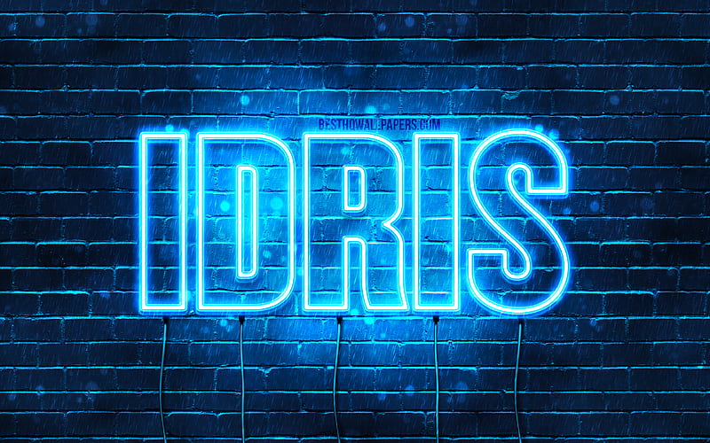 Idris with names, horizontal text, Idris name, Happy Birtay Idris, blue neon lights, with Idris name, HD wallpaper
