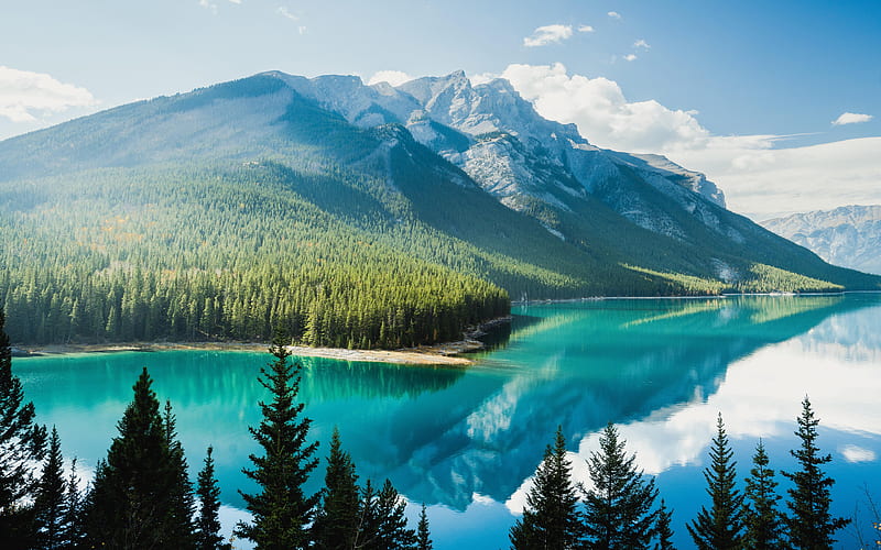 Lake Minnewanka, Banff mountains, winter, Banff National Park, Canada, Alberta, HD wallpaper