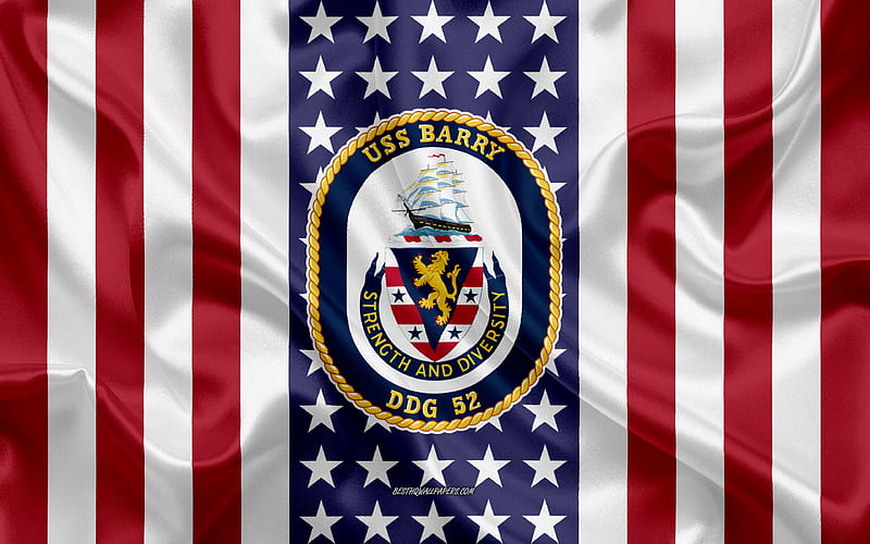 USS Barry Emblem, DDG-52, American Flag, US Navy, USA, USS Barry Badge, US warship, Emblem of the USS Barry, HD wallpaper