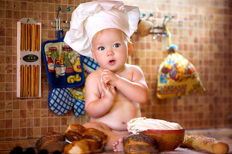 Little cook, cook, children, boy, kitchen, HD wallpaper