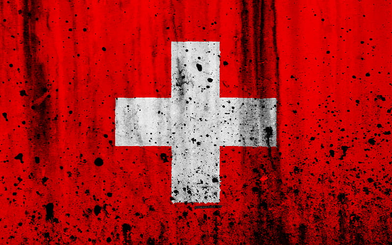 Swiss flag grunge, flag of Switzerland, Europe, national symbols, Switzerland, coat of arms Switzerland, Swiss coat of arms, HD wallpaper
