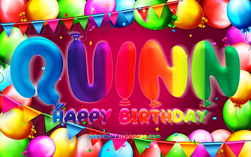 Happy Birtay Quinn colorful balloon frame, Quinn name, purple background, Quinn Happy Birtay, Quinn Birtay, popular american female names, Birtay concept, Quinn, HD wallpaper