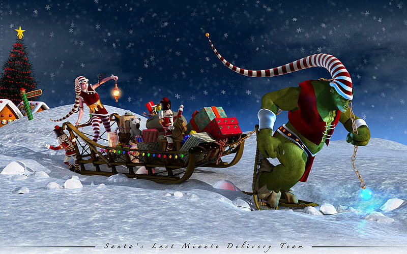 Santa last minute delivery, santa, christmas, snow, delivery, winter, HD wallpaper