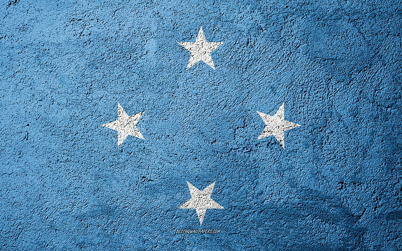 Flag of Micronesia, concrete texture, stone background, Micronesia flag, Oceania, Micronesia, flags on stone, HD wallpaper
