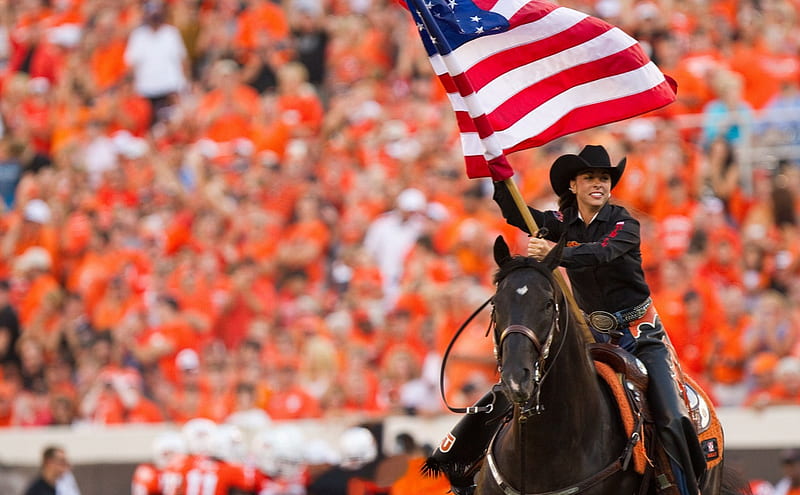 Cowgirl Celebrates America, female, hats, boots, fun, women, horses, American Flag, cowgirls, football, girls, western, esports, style, HD wallpaper