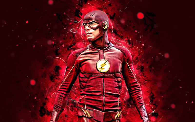 The Flash red neon lights, superheroes, Marvel Comics, The Flash , Flash, HD wallpaper