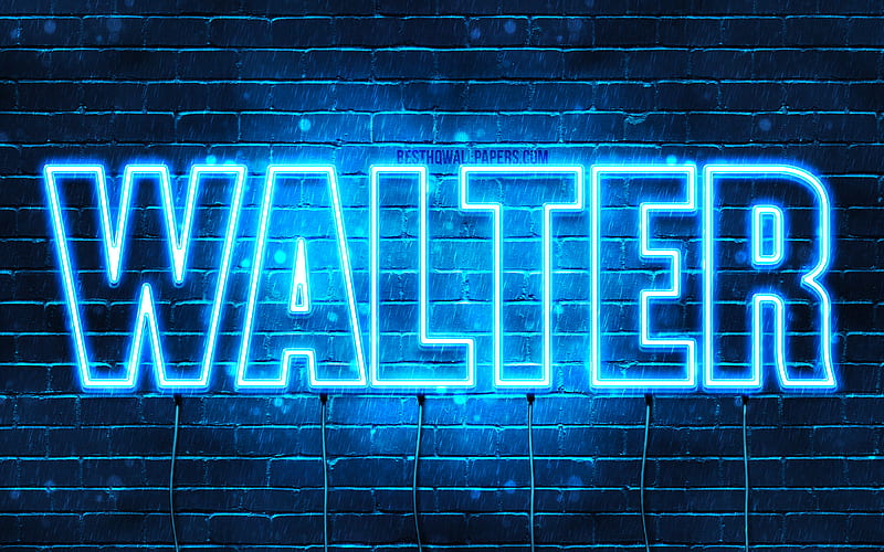 Walter with names, horizontal text, Walter name, blue neon lights, with Walter name, HD wallpaper