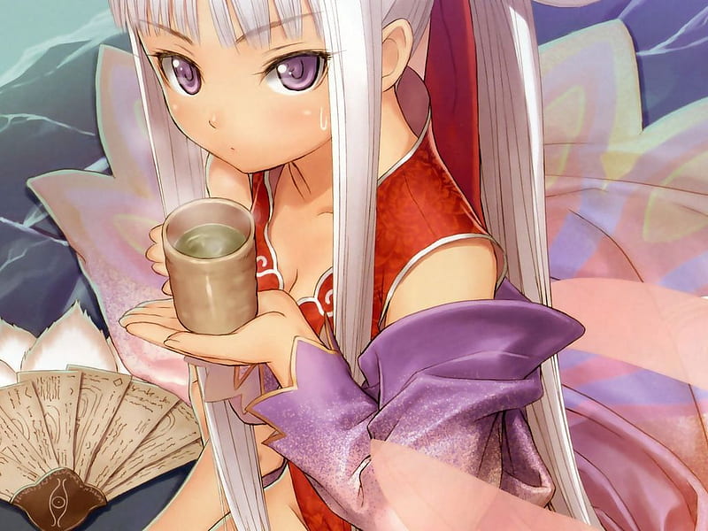 Anime girl drinking tea fantasy girl anime drink woman HD wallpaper   Peakpx