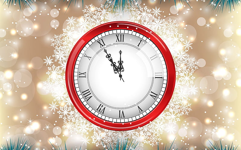 clock, midnight, New Year, red clock, HD wallpaper