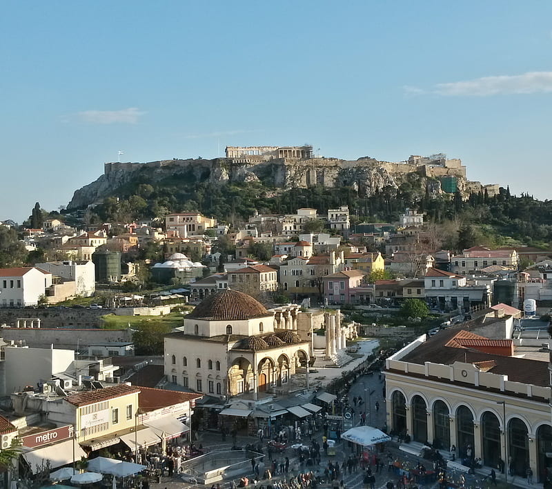 acropolis view, acropolis, afternoon, athens, greece, monastiraki, sight, HD wallpaper