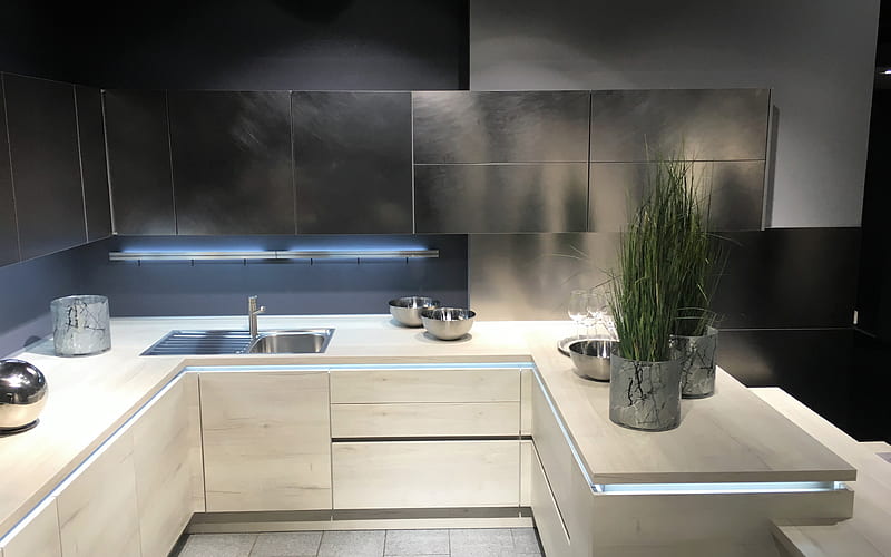 kitchen, modern apartment, modern design, interior idea, HD wallpaper