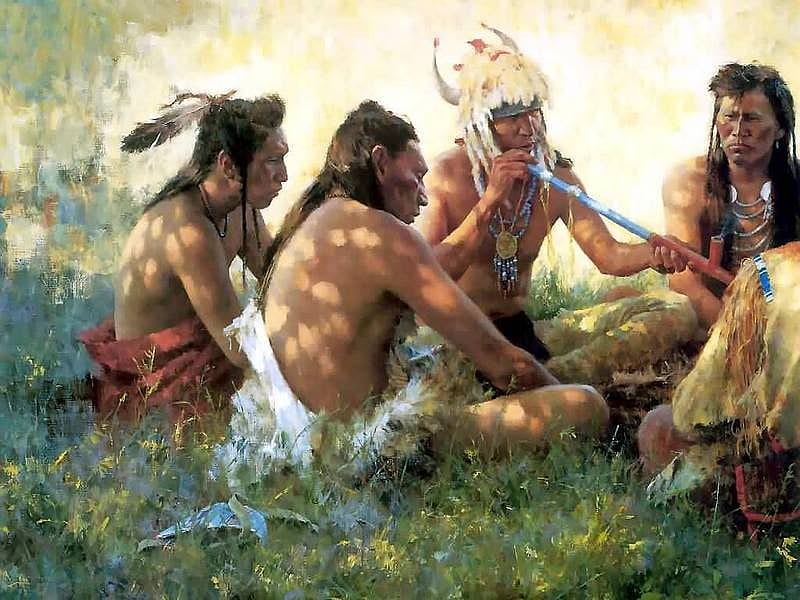 Pipe Ceremony, art, ceremony, ritual, tobacco, painting, sacred indians, HD wallpaper