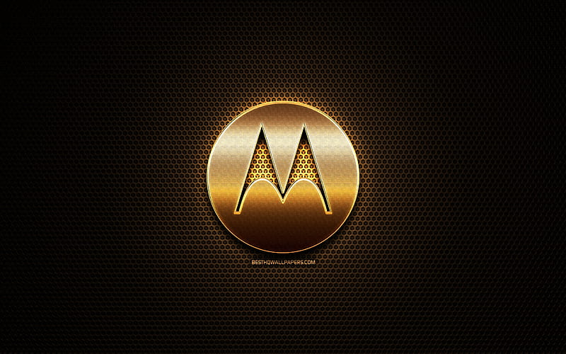 Motorola glitter logo, creative, metal grid background, Motorola logo, brands, Motorola, HD wallpaper