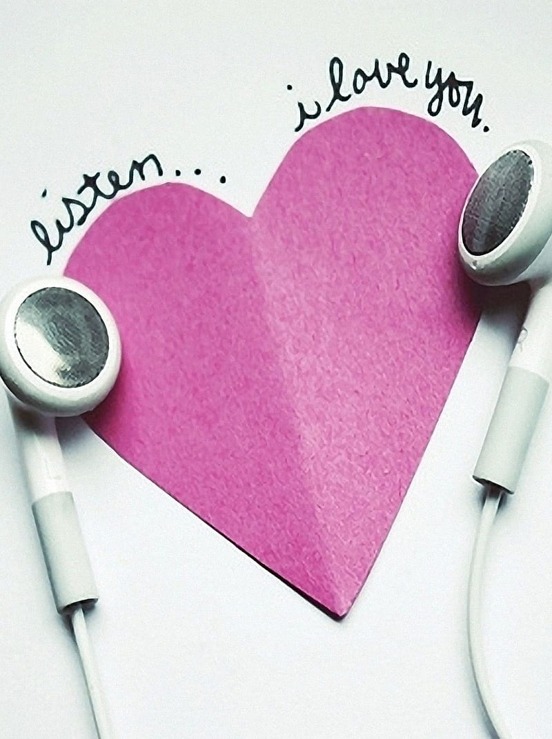 Love Music, 123, couple, girl, headphone, heart, kiss, new, pink, HD phone wallpaper