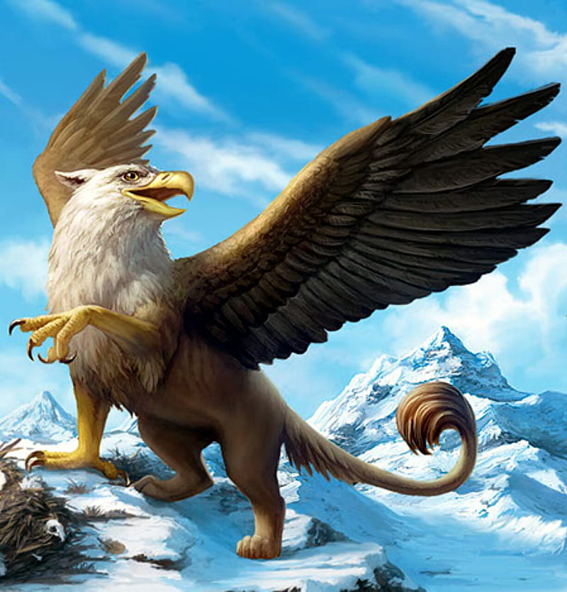Griffin SnowMountain, griffin, snow, mountain, mythical, HD phone wallpaper