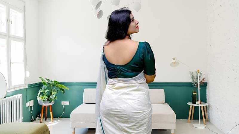 Happy Moments At Home, saree, white, home, woman, HD wallpaper