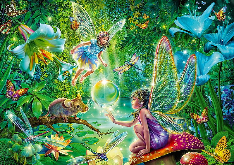Spring Fairies, pretty, art, lovely, female, bonito, fantasy, mouse, digital, fairies, fairy, HD wallpaper