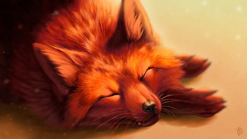 Offline by Jasmin Mena, vulpe, fox, red, sleep, fantasy, jasmin mena, HD wallpaper