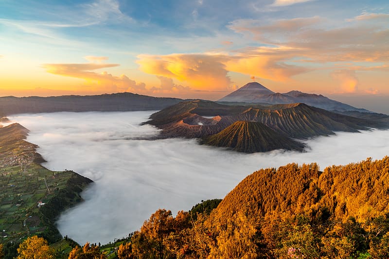 Landscape, Mountain, Fog, , Cloud, Volcano, Indonesia, Mount Bromo, Volcanoes, HD wallpaper