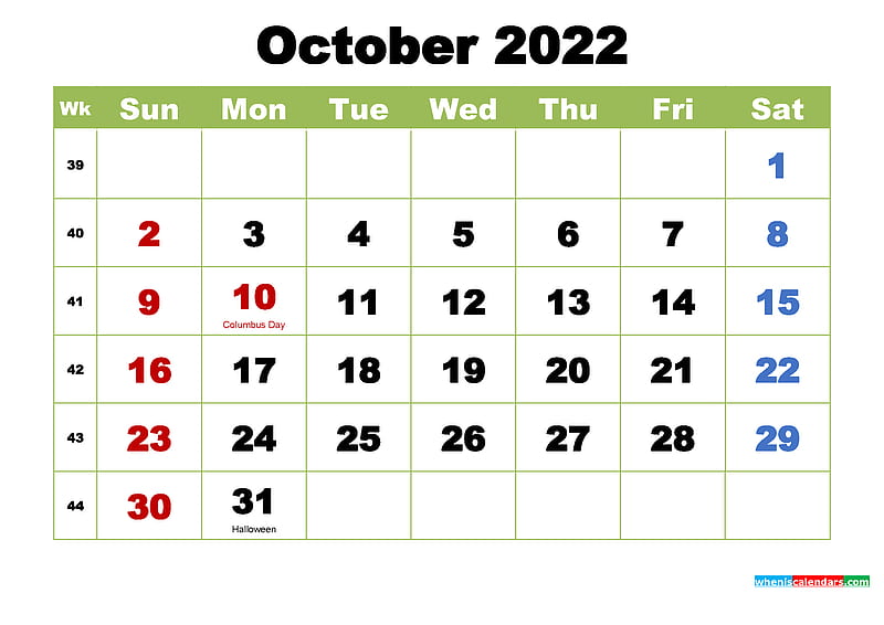 October 2022 Calendar With Holidays, HD wallpaper