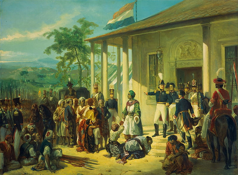 Prince Diponegoro Captured, nicolas pieneman, art, lieutenant general, luminos, people, painting, pictura, HD wallpaper