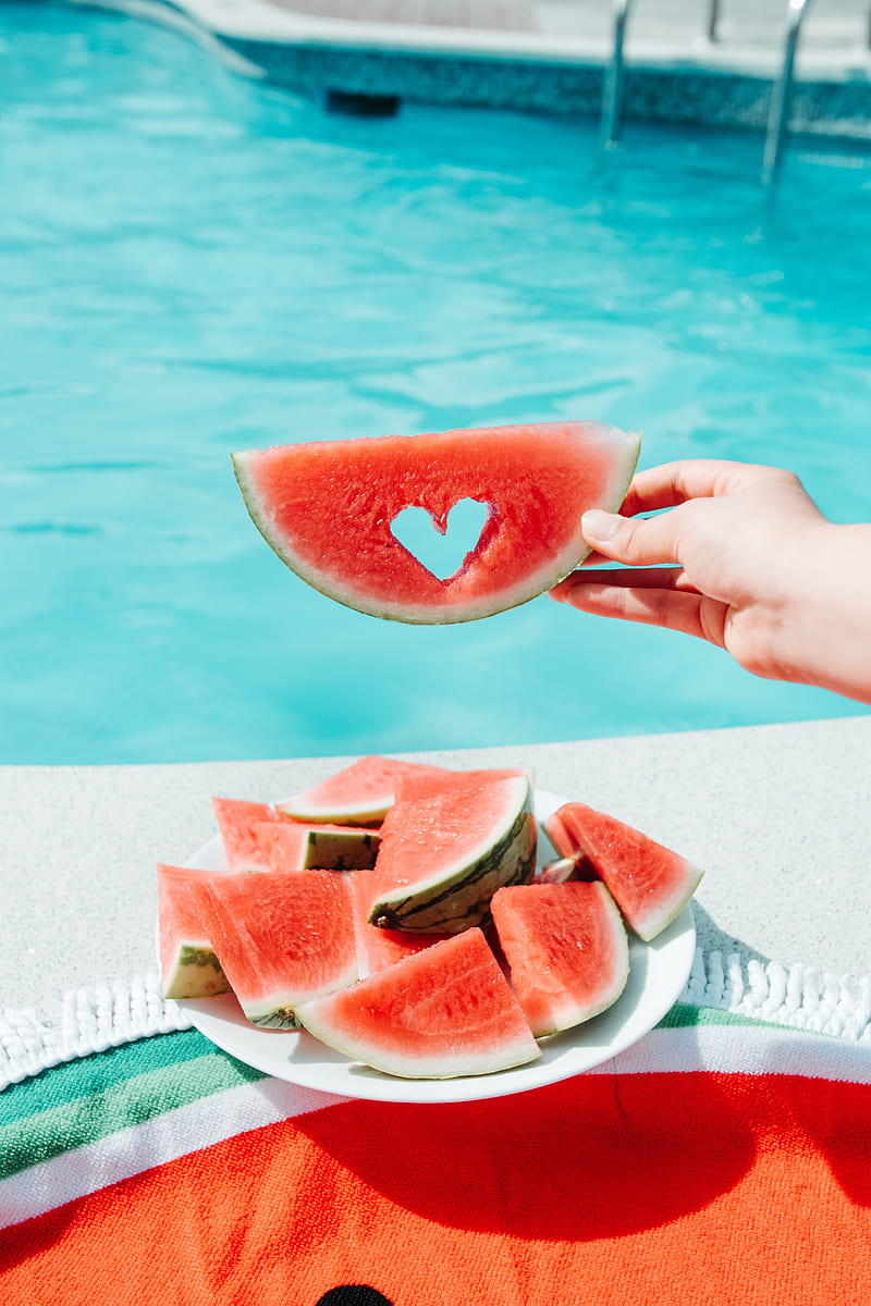 watermelon, fruit, heart, hand, dish, HD phone wallpaper