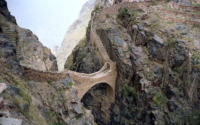 Mountain Bridge in Yemen, Mountain, Stones, Bridge, Yemen, HD wallpaper