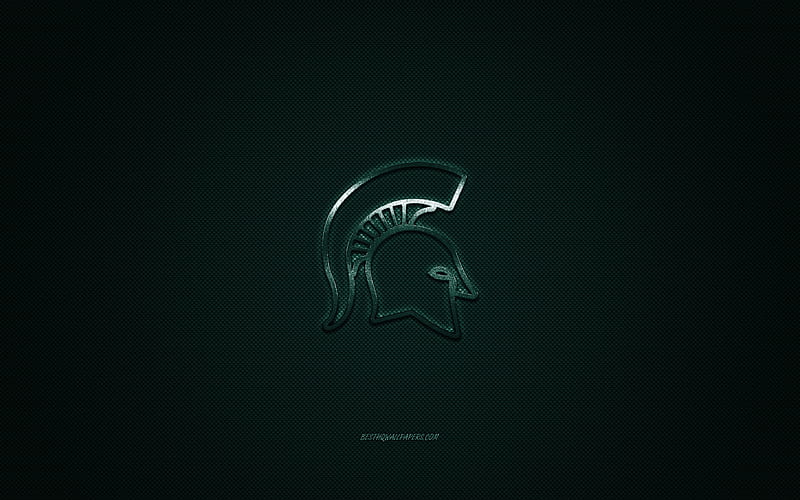 Michigan State Spartans logo, American football club, NCAA, green logo, green carbon fiber background, American football, East Lansing, Michigan, USA, Michigan State Spartans, Michigan State University, HD wallpaper