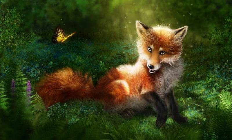 I am going to Catch You, art, fantasy, butterfly, fox, HD wallpaper ...