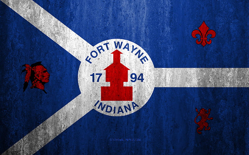 Flag of Fort Wayne, Indiana stone background, American city, grunge flag, Fort Wayne, USA, Fort Wayne flag, grunge art, stone texture, flags of american cities, HD wallpaper