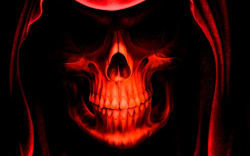 Red Death, red, skeleton, death, reaper, soul-taker, skull, HD wallpaper