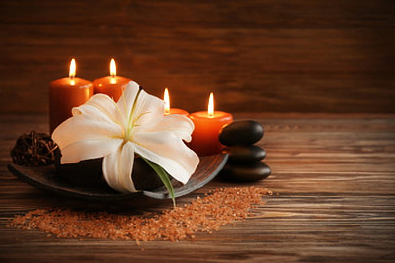 Spa treatment, Spa, Candles, Stones, Flower, HD wallpaper